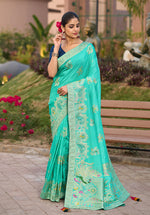 Thumbnail for Monjolika Fashion Dola Silk Meenakari Weave Work Traditional Saree In Turquoise - Distacart