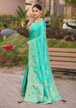 Thumbnail for Monjolika Fashion Dola Silk Meenakari Weave Work Traditional Saree In Turquoise - Distacart