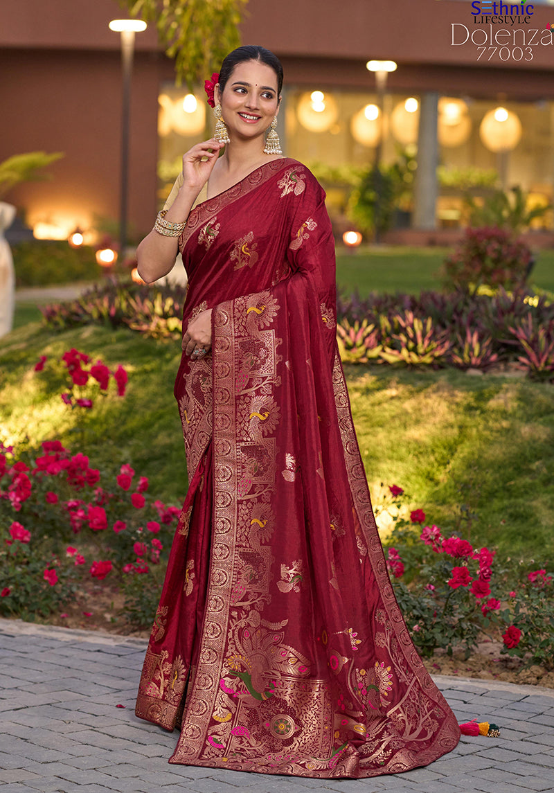 Monjolika Fashion Dola Silk Meenakari Weave Work Traditional Saree In Maroon - Distacart