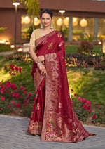 Thumbnail for Monjolika Fashion Dola Silk Meenakari Weave Work Traditional Saree In Maroon - Distacart