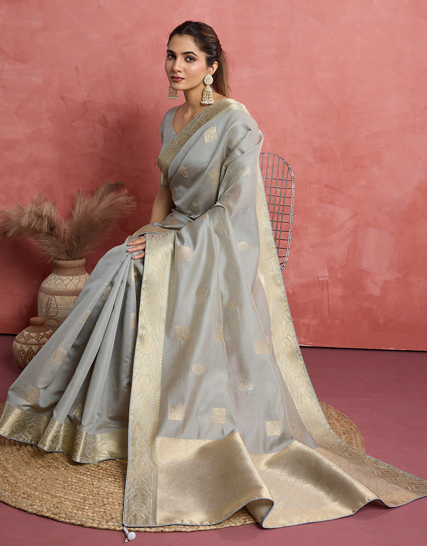 Monjolika Fashion Light Grey Soft Silk Weaving Ceremonial Classic Saree - Distacart