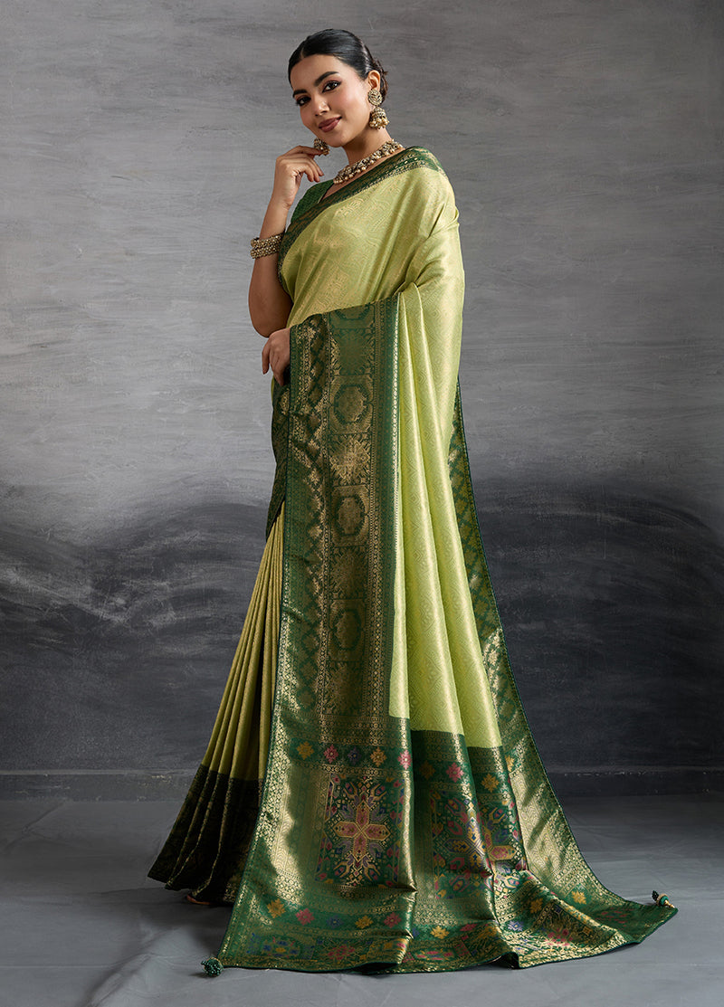 Monjolika Fashion Parrot Green Soft Kanjivaram Silk Meenakari Weaving Work Ceremonial Saree - Distacart