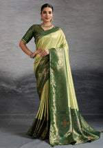 Thumbnail for Monjolika Fashion Parrot Green Soft Kanjivaram Silk Meenakari Weaving Work Ceremonial Saree - Distacart