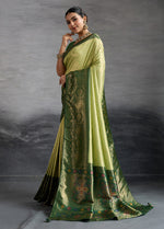 Thumbnail for Monjolika Fashion Parrot Green Soft Kanjivaram Silk Meenakari Weaving Work Ceremonial Saree - Distacart