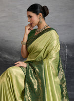 Thumbnail for Monjolika Fashion Parrot Green Soft Kanjivaram Silk Meenakari Weaving Work Ceremonial Saree - Distacart