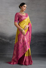 Thumbnail for Monjolika Fashion Yellow Soft Kanjivaram Silk Meenakari Weaving Work Ceremonial Saree - Distacart