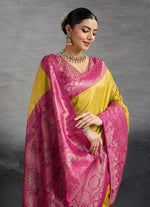 Thumbnail for Monjolika Fashion Yellow Soft Kanjivaram Silk Meenakari Weaving Work Ceremonial Saree - Distacart