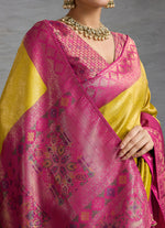 Thumbnail for Monjolika Fashion Yellow Soft Kanjivaram Silk Meenakari Weaving Work Ceremonial Saree - Distacart