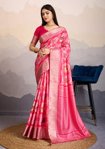 Thumbnail for Monjolika Fashion Rani Pink Zari Border Work Dola Satin Digital Printed Trendy Saree