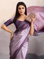 Thumbnail for Monjolika Fashion Purple Color Satin Crepe Pearl Lace Border Party Wear Saree
