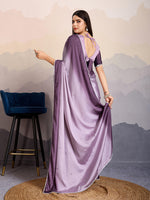 Thumbnail for Monjolika Fashion Purple Color Satin Crepe Pearl Lace Border Party Wear Saree