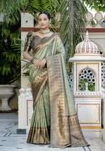 Thumbnail for Monjolika Fashion Light Cyan Color Kanjivaram Silk Meenakari Weaving Work Classic Saree - Distacart