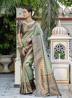 Thumbnail for Monjolika Fashion Light Cyan Color Kanjivaram Silk Meenakari Weaving Work Classic Saree - Distacart