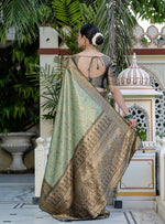 Thumbnail for Monjolika Fashion Light Cyan Color Kanjivaram Silk Meenakari Weaving Work Classic Saree - Distacart