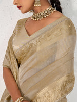 Thumbnail for Monjolika Fashion Tissue Linen Beige Color Woven Classic Saree - Distacart
