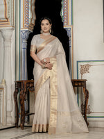 Thumbnail for Monjolika Fashion Silver Color Tissue Linen Khatli Hand Work Designer Saree - Distacart