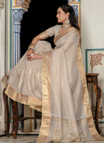 Thumbnail for Monjolika Fashion Silver Color Tissue Linen Khatli Hand Work Designer Saree - Distacart