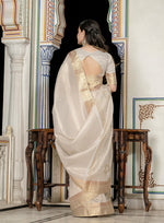 Thumbnail for Monjolika Fashion Silver Color Tissue Linen Khatli Hand Work Designer Saree - Distacart