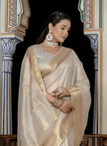 Thumbnail for Monjolika Fashion Silver Color Tissue Linen Khatli Hand Work Designer Saree - Distacart