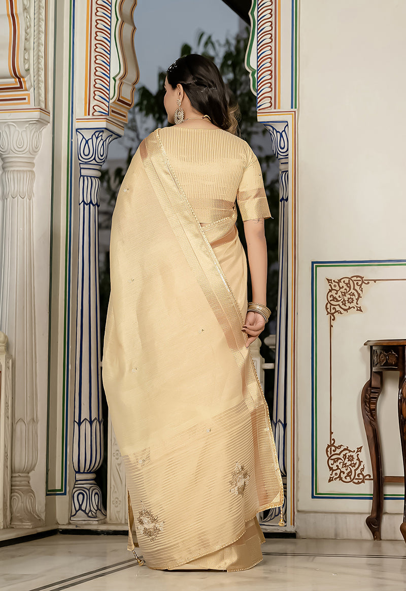 Monjolika Fashion Light Yellow Color Tissue Linen Khatli Hand Work Designer Saree - Distacart