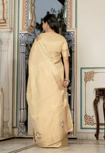Thumbnail for Monjolika Fashion Light Yellow Color Tissue Linen Khatli Hand Work Designer Saree - Distacart