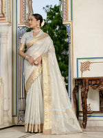 Thumbnail for Monjolika Fashion Light Grey Color Tissue Linen Khatli Hand Work Designer Saree - Distacart