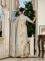 Thumbnail for Monjolika Fashion Light Grey Color Tissue Linen Khatli Hand Work Designer Saree - Distacart