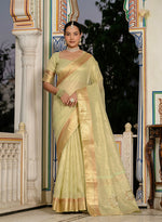 Thumbnail for Monjolika Fashion Light Green Color Tissue Linen Khatli Hand Work Designer Saree - Distacart