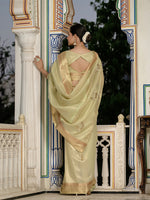 Thumbnail for Monjolika Fashion Light Green Color Tissue Linen Khatli Hand Work Designer Saree - Distacart