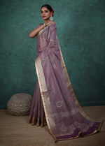 Thumbnail for Monjolika Fashion Elegant Light Purple Color Tissue Linen Khatli Hand Work Saree - Distacart