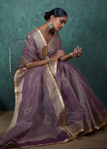 Thumbnail for Monjolika Fashion Elegant Light Purple Color Tissue Linen Khatli Hand Work Saree - Distacart
