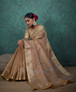 Thumbnail for Monjolika Fashion Elegant Beige Color Tissue Linen Khatli Hand Work Saree - Distacart