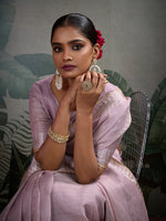 Thumbnail for Monjolika Fashion Beautiful Lilac Color Tissue Linen Khatli Hand Work Classic Saree - Distacart