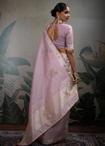 Thumbnail for Monjolika Fashion Beautiful Lilac Color Tissue Linen Khatli Hand Work Classic Saree - Distacart