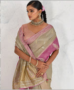 Thumbnail for Monjolika Fashion Charming Chiku Soft Tissue Linen Saree With Pretty Blouse Piece