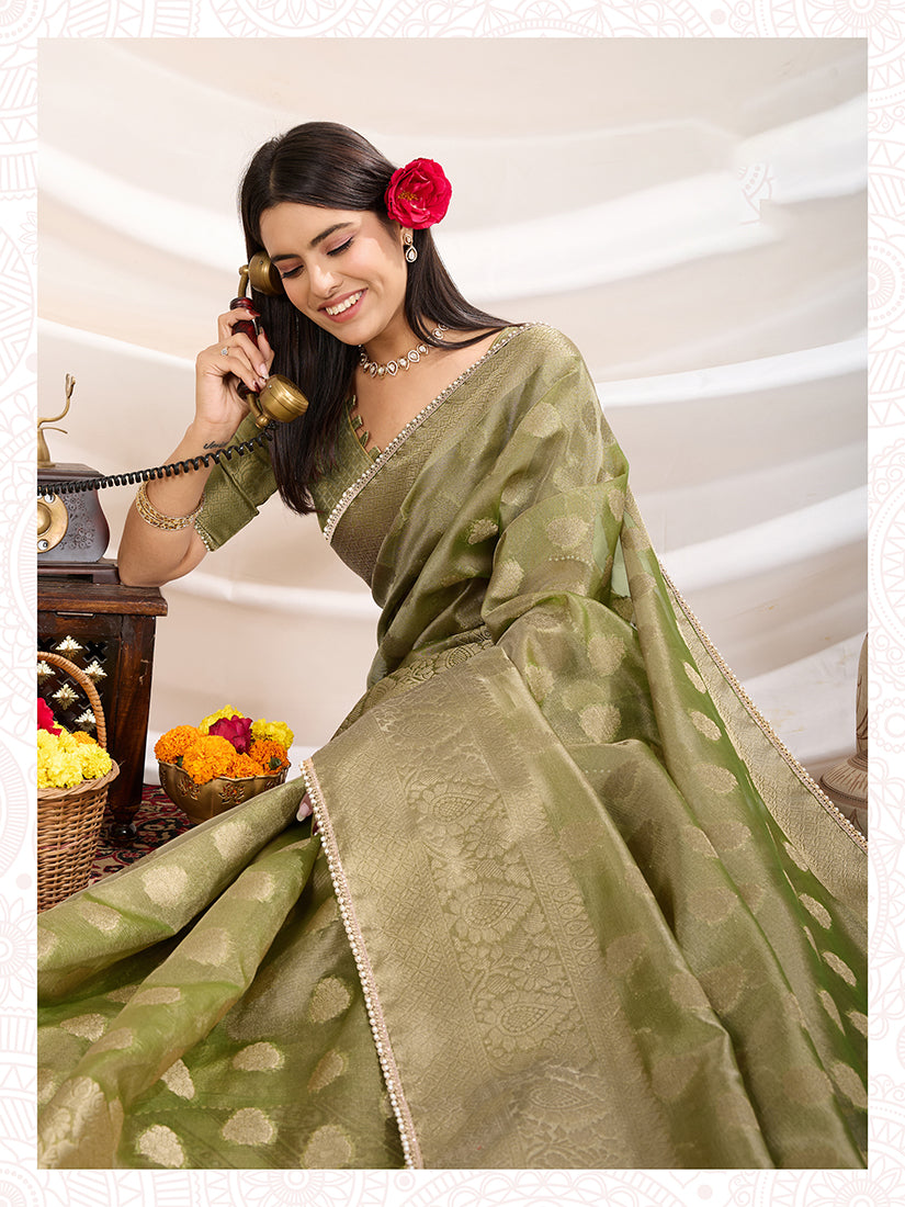 Monjolika Fashion Ethnic Light Green Crush Tissue Designer Saree - Distacart