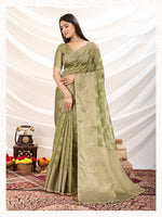Thumbnail for Monjolika Fashion Ethnic Light Green Crush Tissue Designer Saree - Distacart