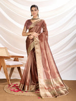 Thumbnail for Monjolika Fashion Rust Color Soft Linen Tissue Designer Border Work Saree - Distacart