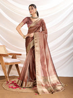 Thumbnail for Monjolika Fashion Rust Color Soft Linen Tissue Designer Border Work Saree - Distacart