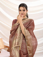Thumbnail for Monjolika Fashion Rust Color Soft Linen Tissue Designer Border Work Saree - Distacart