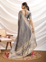 Thumbnail for Monjolika Fashion Grey Color Soft Linen Tissue Designer Border Work Saree - Distacart