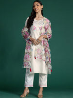 Thumbnail for Indo Era Women Floral Yoke Design Regular Thread Work Pure Cotton Kurta with Trousers & With Dupatta