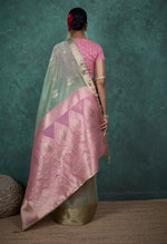 Thumbnail for Monjolika Fashion A Glam Light Blue Linen Blend Woven Sequin Work Saree