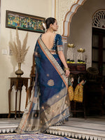 Thumbnail for Monjolika Fashion Teal Blue Color Cutdana Work Kota Linen Stylish Saree - Distacart