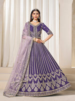 Thumbnail for Monjolika Fashion Embroidered Purple Art Silk Designer Long Lehenga Choli - Distacart