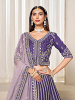 Thumbnail for Monjolika Fashion Embroidered Purple Art Silk Designer Long Lehenga Choli - Distacart