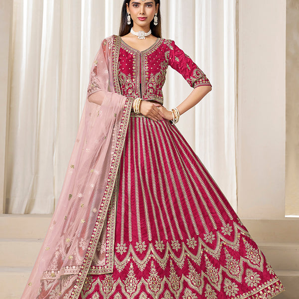 Monjolika Fashion Embroidered Rani Pink Art Silk Designer Long Lehenga Choli - Distacart