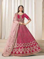 Thumbnail for Monjolika Fashion Embroidered Rani Pink Art Silk Designer Long Lehenga Choli - Distacart