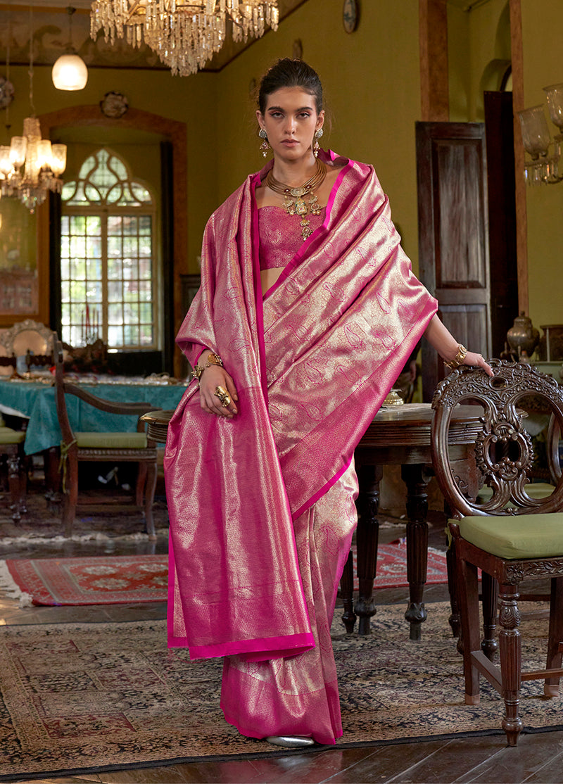Monjolika Fashion Hot Pink Kanjivaram Silk Blend Woven Classic Saree - Distacart