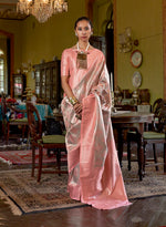 Thumbnail for Monjolika Fashion Peach Kanjivaram Silk Blend Woven Classic Saree - Distacart